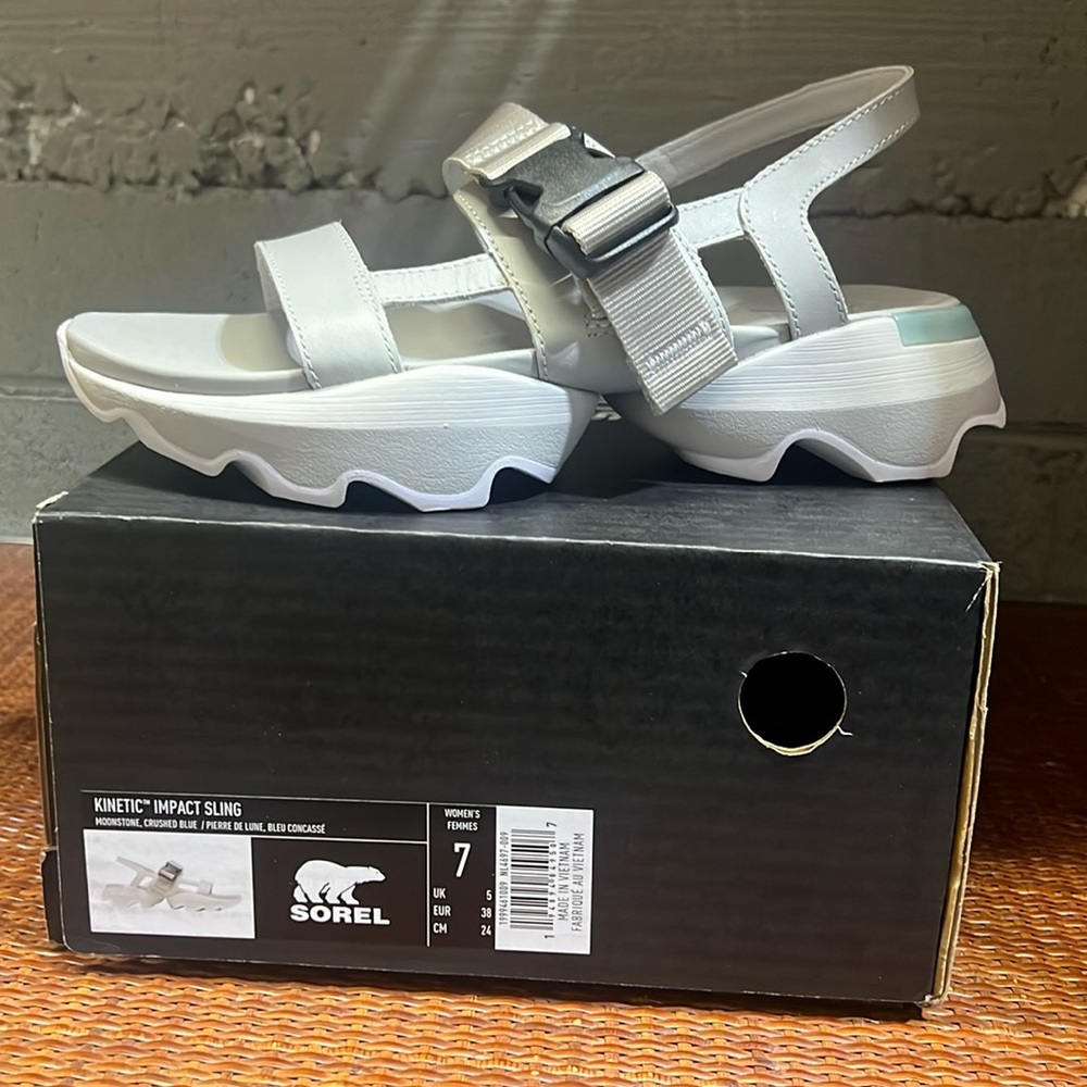 Sorel Silver and Blue Sporty Platform Sandals